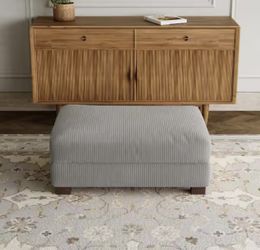 *Brand New* Uixe Grey Corduroy Fabric Rectangle Ottoman with Wood Legs