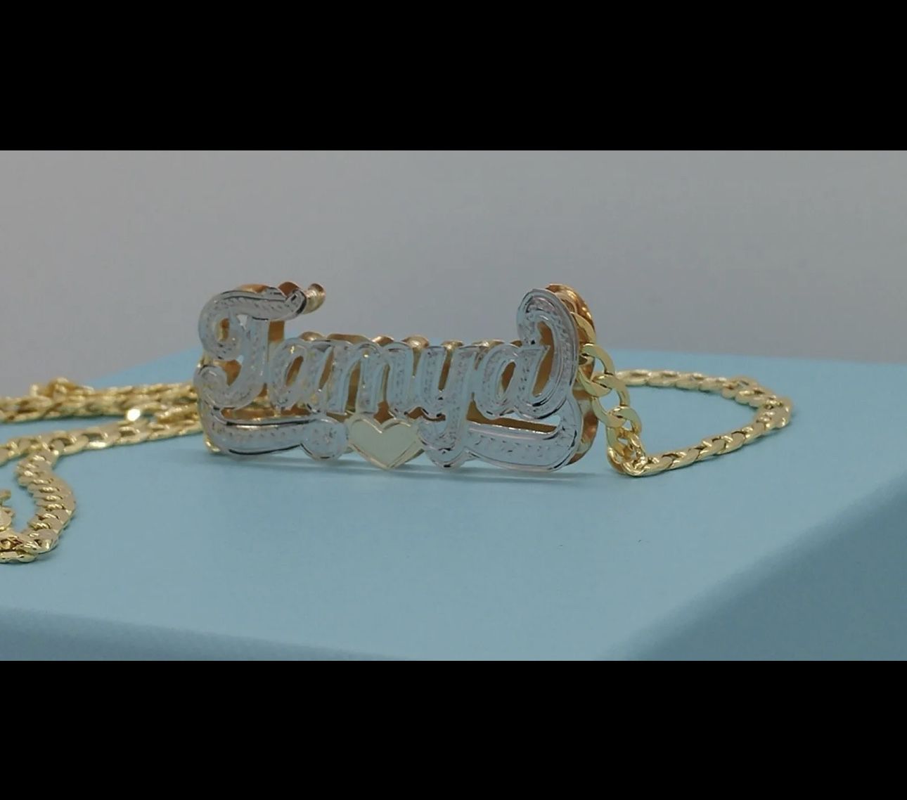 10k Or 14k Gold Double Name Plate Necklace With Chain