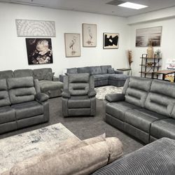 3pc Gray Sofa & Loveseat + Chair Power Recliner Set - Free Delivery Promo 