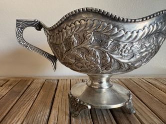 Vintage ornate pressed silver double handle bowl serving piece