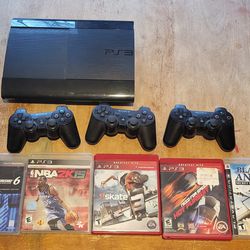 Sony PS3 PlayStation 3, Controllers, Power Cords, & 7 Games