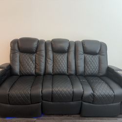 Black Leather Power Recliner Sofa 