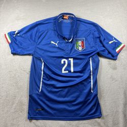 2014 Italia Home Andrea Pirlo Soccer Jersey Puma Men XL Blue Vintage #1106