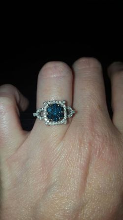 14KT Blue & White Diamond Engagement/Right Hand Ring