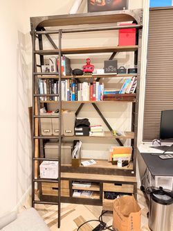 RH Restoration Hardware Industrial Bookcase with Ladder — 2 Available