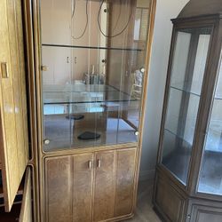 GORGEOUS POST MID CENTURY MODERN BURLWOOD CABINET  DISPLAY CASE CURIO SECRETARY CHINA CRYSTAL DESK BOOK SHELF 