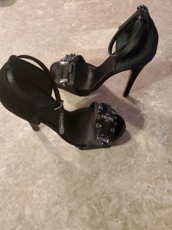 Tory burch Black Satin Heeled Sandals with Jewel Embellishment