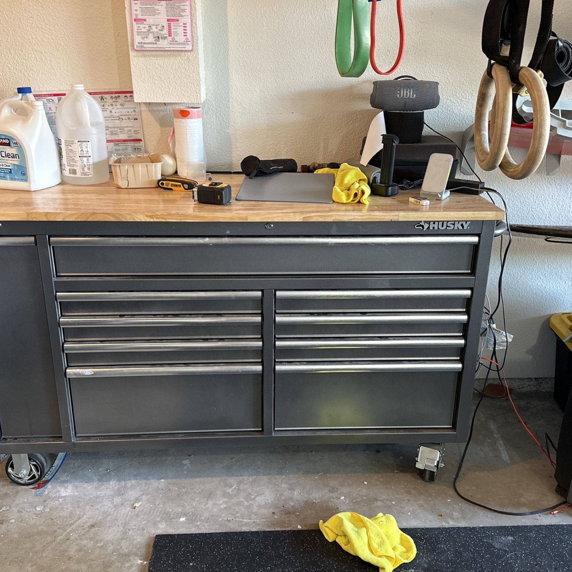Husky 61” X 24” X 37” Tool Chest with Wood Top (Includes Various tools) for Sale in San Diego