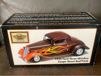 Harley Davidson Die Cast 1934 Ford Three Window Couple Street Rod Bank