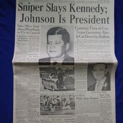 1963 "Sniper Slays Kennedy;Johnson is President"Evening World Herald.Newspaper