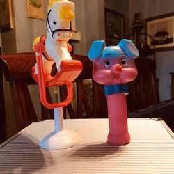 2 Vintage Baby Toys, The Rocking horse Is A Stahlwood Horse Rattle and Pig Squeaky Toy Made In Taiwan 