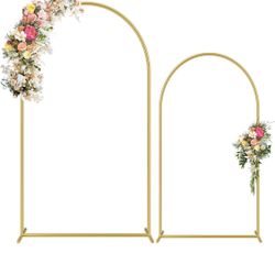 Set of 2 Gold Metal Wedding Arch Backdrop Stand (7.2FT and 6FT) Balloon Arched Frame Backdrop Stand for Parties, Wedding Birthday Baby Shower Graduati