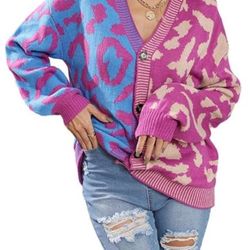 NWOT brand new worn Vibrant leopard Pink and Blue Women's Cardigan