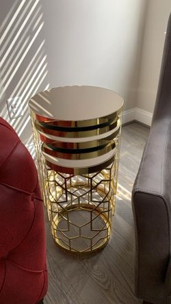 Modern Gold Geometric Mirror Top Coffee Table & Nesting Side Tables Set