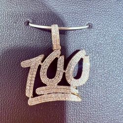 10K White Gold & Diamonds “100” Pendant 