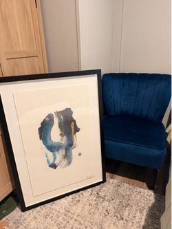 Beautiful watercolor, blue, white, gold, and black abstract art