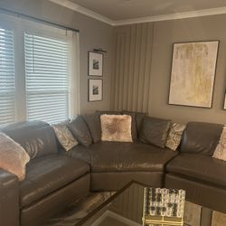 Gray Leather Sectional W/Recliners