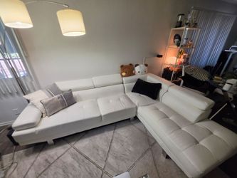 Modern White Faux Leather Sectional Sofa with Chaise | Contemporary | Wayfair
