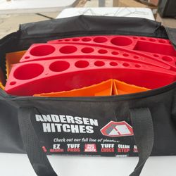 New ANDERSEN HITCHES  8 pieces:  Tuff Chocks, Leveler, Rapid Jack, Clean Step in RED ORANGE 