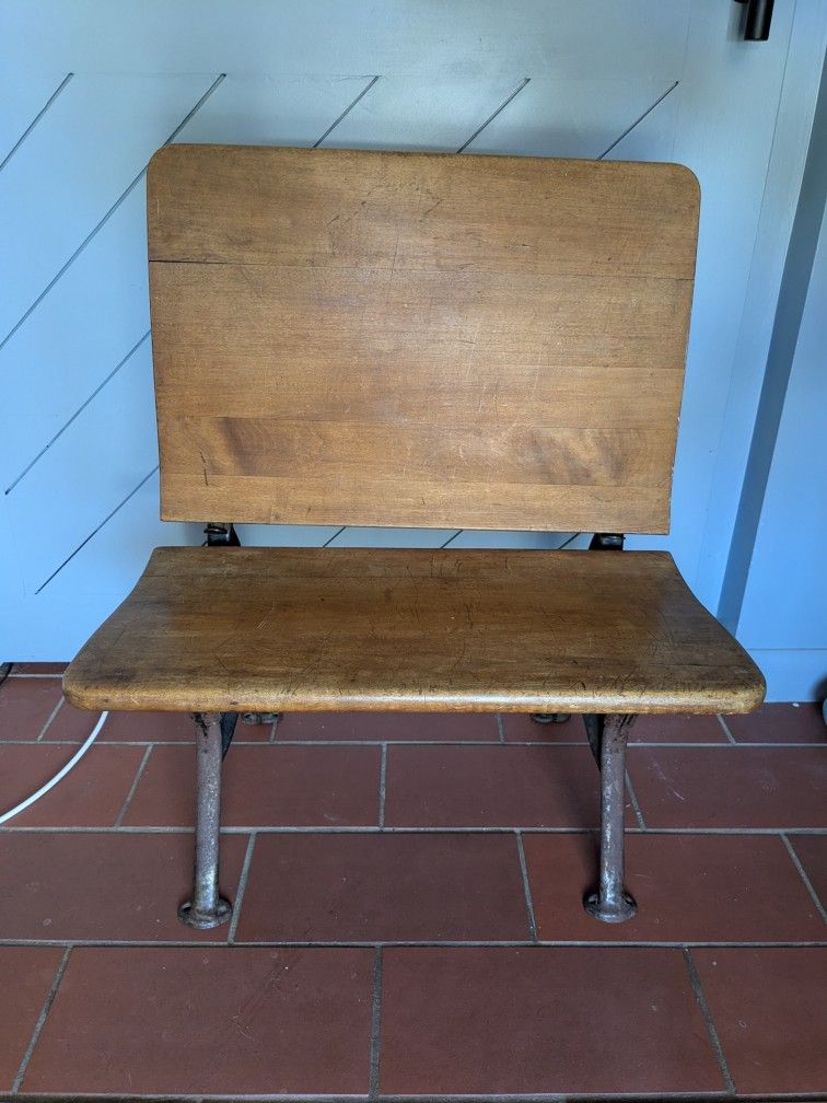 Antique Wooden And Cast Iron Schoolhouse Chair