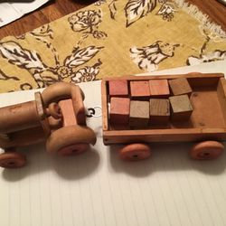 WOODEN TRACTOR AND WOODEN CART WITH BLOCKS