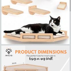INICIO Cat Wall Shelves - Modern and Durable 3 Step Cat Furniture for Wall - Stylish Birch Floating Shelf for Cats up to 15lbs - Wooden Corner Shelves