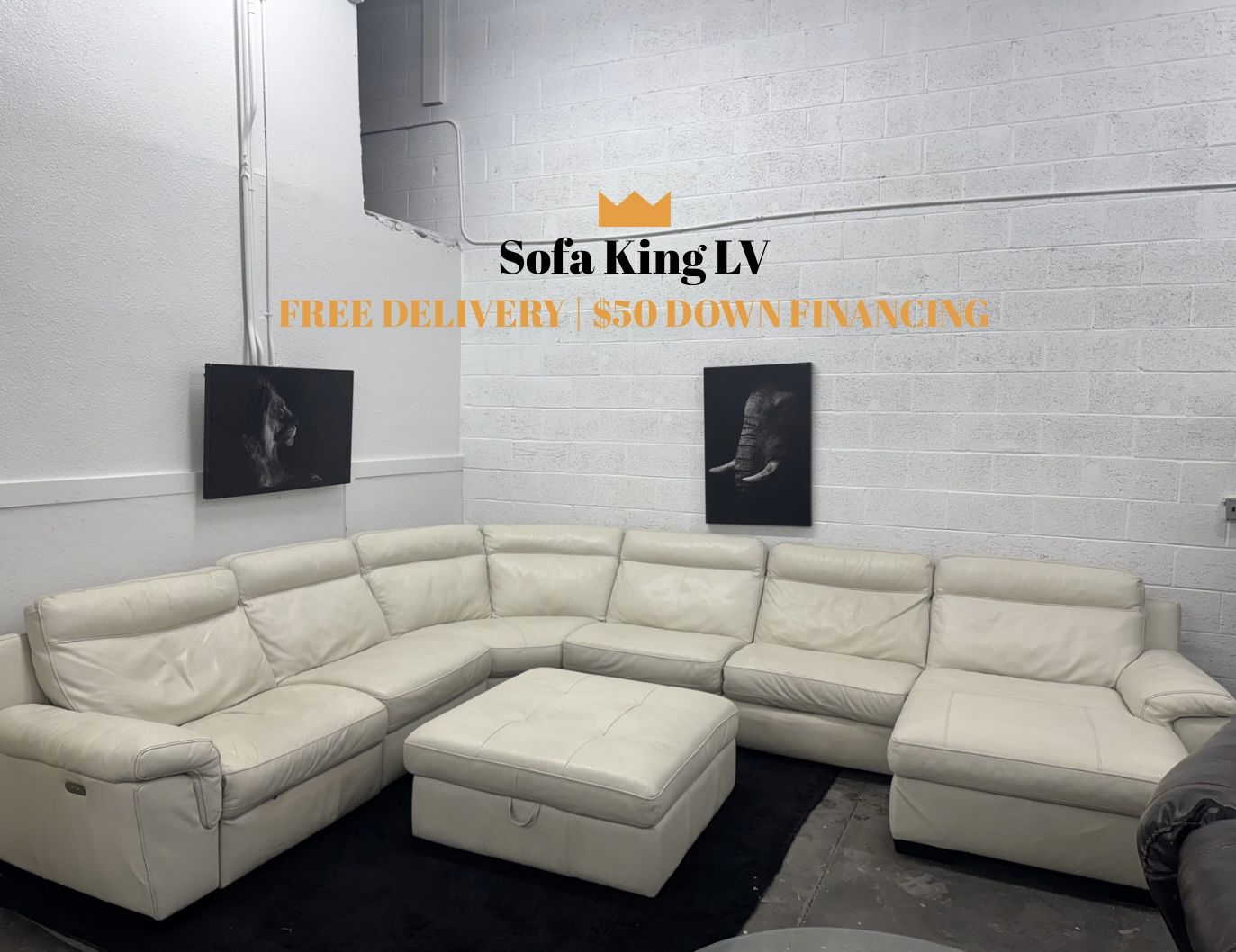 Free Delivery* Like New White Leather Sectional Sofa with Recliners! #SofaKingLV Couch Couches Sectional Leather White Recliners