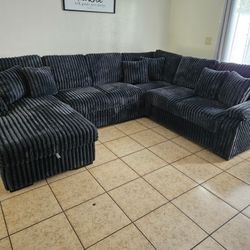 Brand New Sectional Corduroy Fabric Dark Grey With Pull Out Bed & Storage $1199