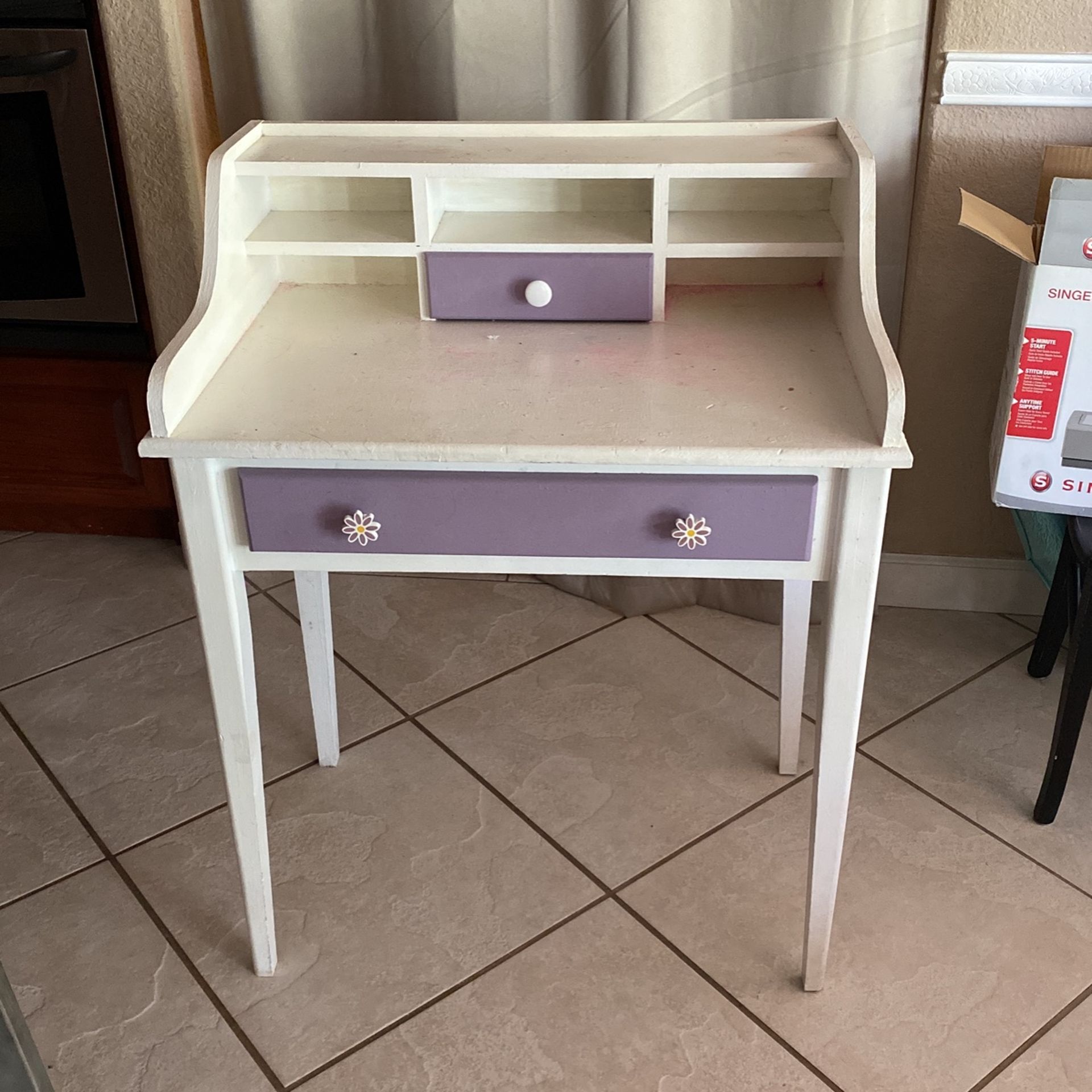 Small Secretary Desk White Solid Wood Kids Dorm