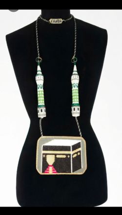 Handmade Beaded Kaaba Mecca Necklace Islamic Statement Jewelry Minarets Art