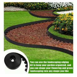 4'' x 100' Landscape Edging Kit Plastic Garden Edging Border Coil Include 90 Anchoring Spikes for Lawn Garden Grass Yard Home School, Black