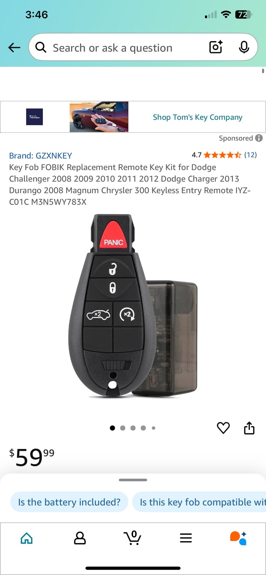 Remote Key For Dodge Chrysler