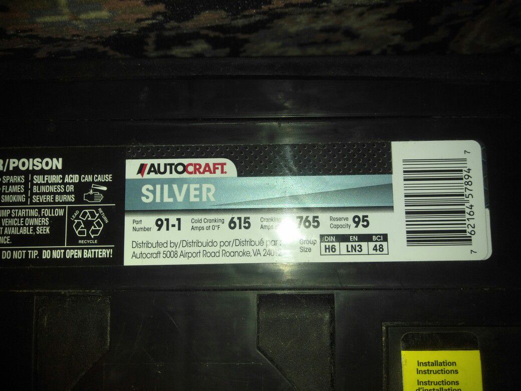 AutoCraft Silver Battery, Group Size H6, 615 CCA