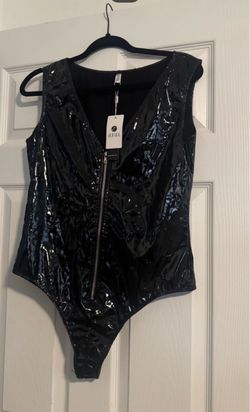 iEFiEL Black Patent Vinyl Zip Bodysuit L Halloween