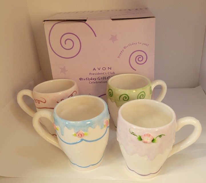 Avon 2004 Birthday Collection Set Of 4 Mugs