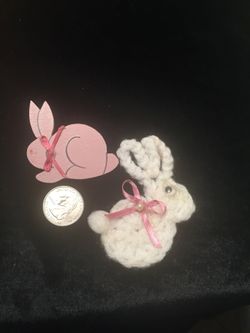 Vintage 2 Bunny Pins 1-Crocheted-1-Wood