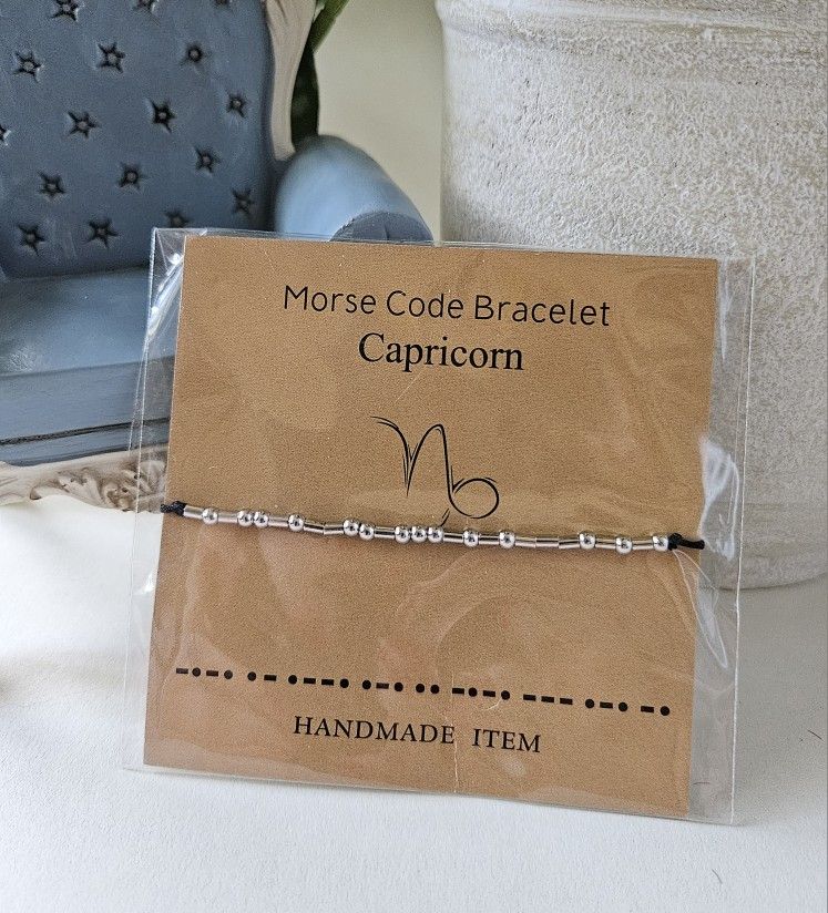 Capricorn Morse Code Horoscope Zodiac Letter Card Friendship adjustable Bracelet anklet December 22 to January 19 silver black approximately adjusts f