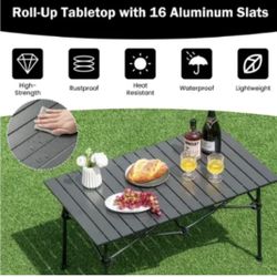 Cikove - Aluminum Camping Table for 4-6 People Folding Picnic Table w/ Carry Bag - Black - NEW