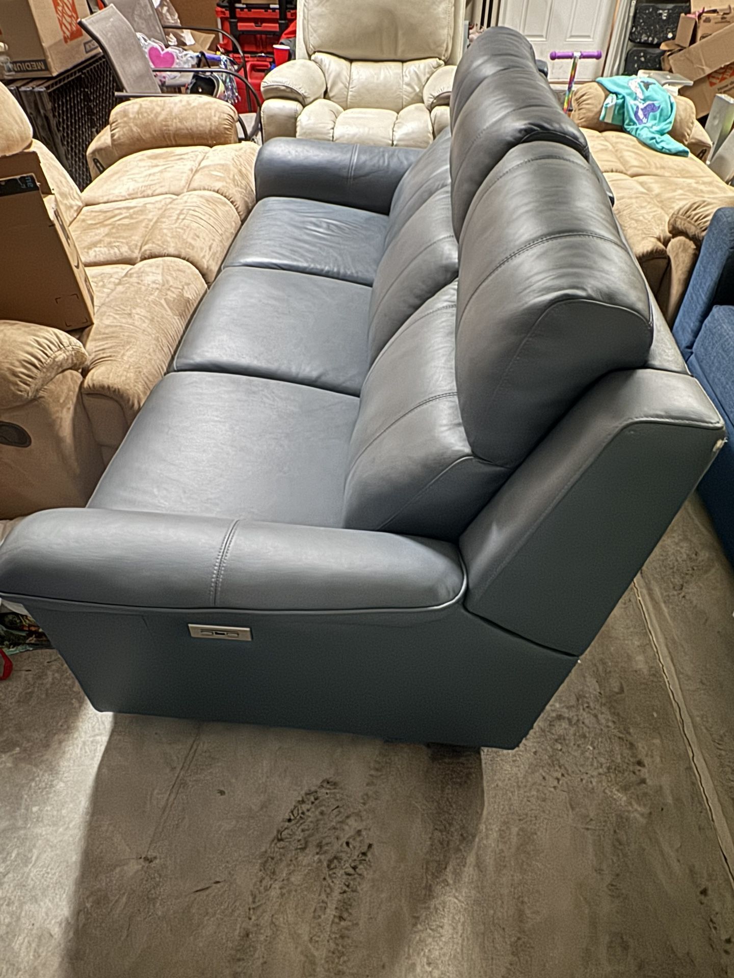 Blue Electric Reclining Sofa With Head Rest Option Available!