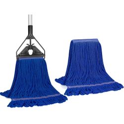Heavy Duty Commercial Mop for Floor Cleaning, Looped-End Industrial String Wet Mop with Extra Mop Head Replacement Long Handle for Home,Garage,Office,