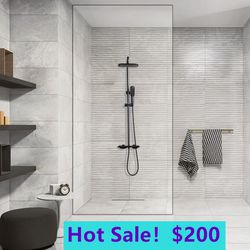Matte Black Exposed Shower Set With Rain Shower Head And Hand Shower,CE839MB showroom clearance