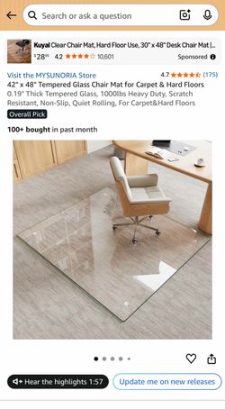 Premium Tempered Glass Chair Mat (42" x 48") – Excellent Condition!