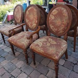 5 Upholstered Chairs with Carved Wood