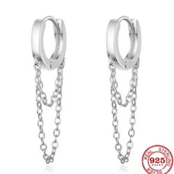 K-pop Style Edgy Chained Hoop Earrings 12mm .925 Stamped Sterling by ANENJERY