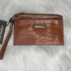 London Fog Danica Croco Wristlet Double Pouch Brown 