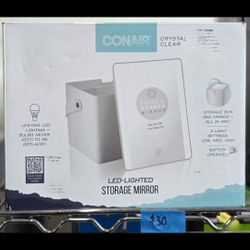 Conair LED Lighted Makeup Mirror with Storage, 1X Magnification, Hidden Storage Box and Tray Include
