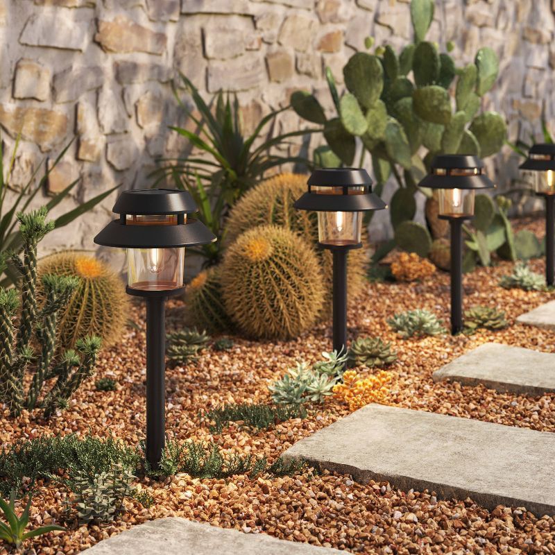 6pk Double Hood Jar Vintage Solar LED Outdoor Path Lights Matte Black - Thresholdâ„¢: Weather-Resistant, Auto On/Off