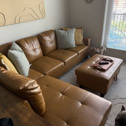 Leather sectional and Ottoman