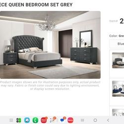 4 Piece  Charcoal Gray  Queen Bedroom Set