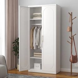 Polup 71" H Modern Metal Armoire Cabinet with Shelves and Hanging Rod, Adult Bedroom Wardrobe Closet with Doors